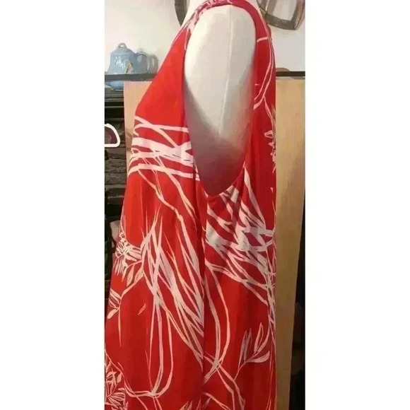 Alfani (20W) Red Midnight Palm 2-Layer Sleeveless Ladies Stretch Dress - Picture 4 of 12